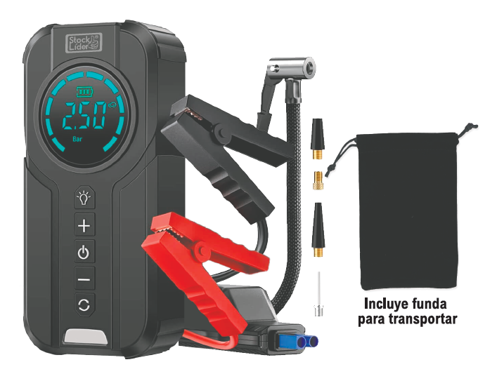 Kit Emergencia Total PRO™ | Arrancador + Compresor + Power Bank + Parasol GRATIS